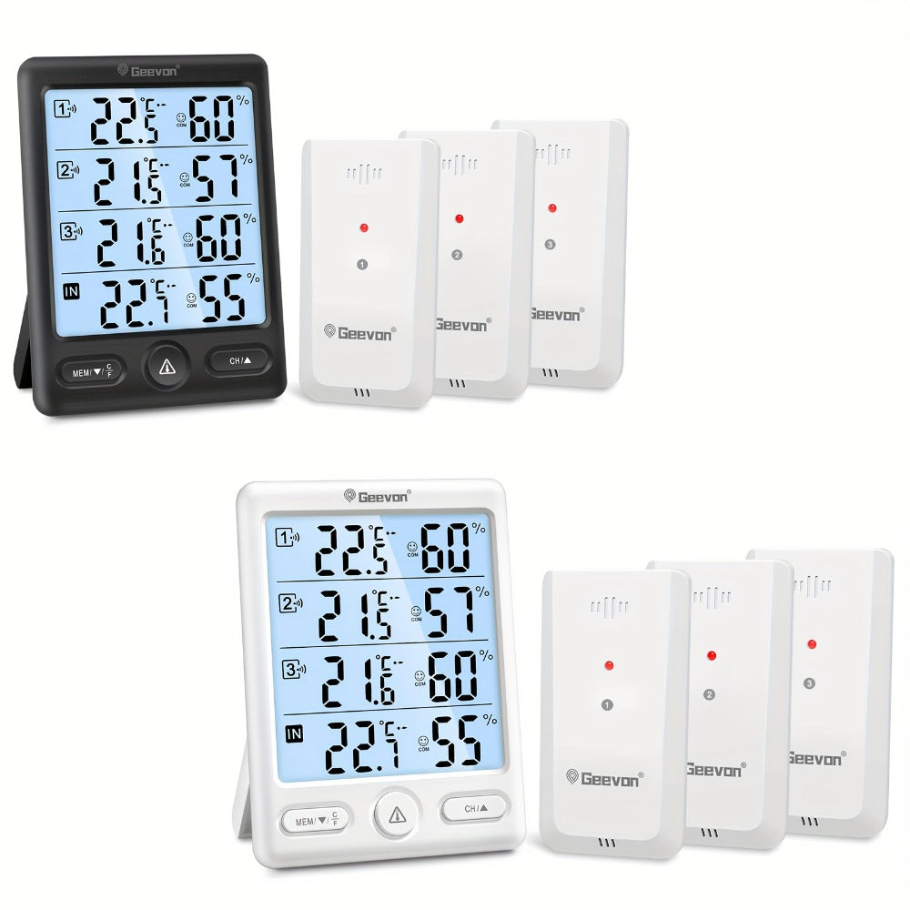 Indoor Outdoor Thermometer Wireless with 3 Remote Sensors - Digital Hygrometer Temperature Humidity Monitor, 200FT Range, Large Display, Backlight, Low Battery Alarm, High Accuracy, Black or White