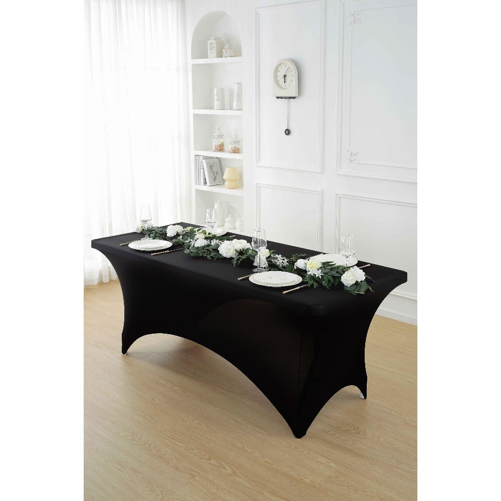 Spandex Tablecloth Stretch Table Cover Fitted Rectangle Table Cloth for Wedding Party Event 3/5pcs White Black
