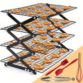 Foldable Cooling Rack Set ¨C Stackable Oven Cookie Cake Drying Rack with Free Baking Tools (Silicone Spatula, Egg Beater, Tongs, Brush) | 3/4/5 Tier Options for Kitchen, Camping & Holiday Baking