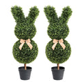 Artificial Boxwood Bunny Topiary 2-Pack | 3Ft Faux Rabbit Garden Statue with Bow, Indoor Outdoor Easter Spring Porch Decor, Lifelike Greenery Sculpture with Planter