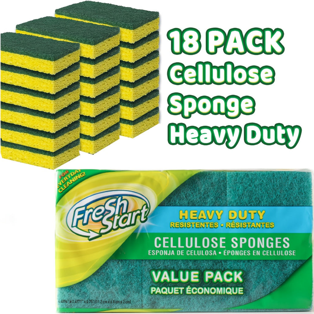 Non-Scratch Cellulose Sponge Dual-Sided with Tough Scouring Pad ¨C Dishwashing Sponges for Kitchen, Dishes & Bathroom, Absorbent & Durable, Green or Blue, 9/12/18/27 Pack Value Sets