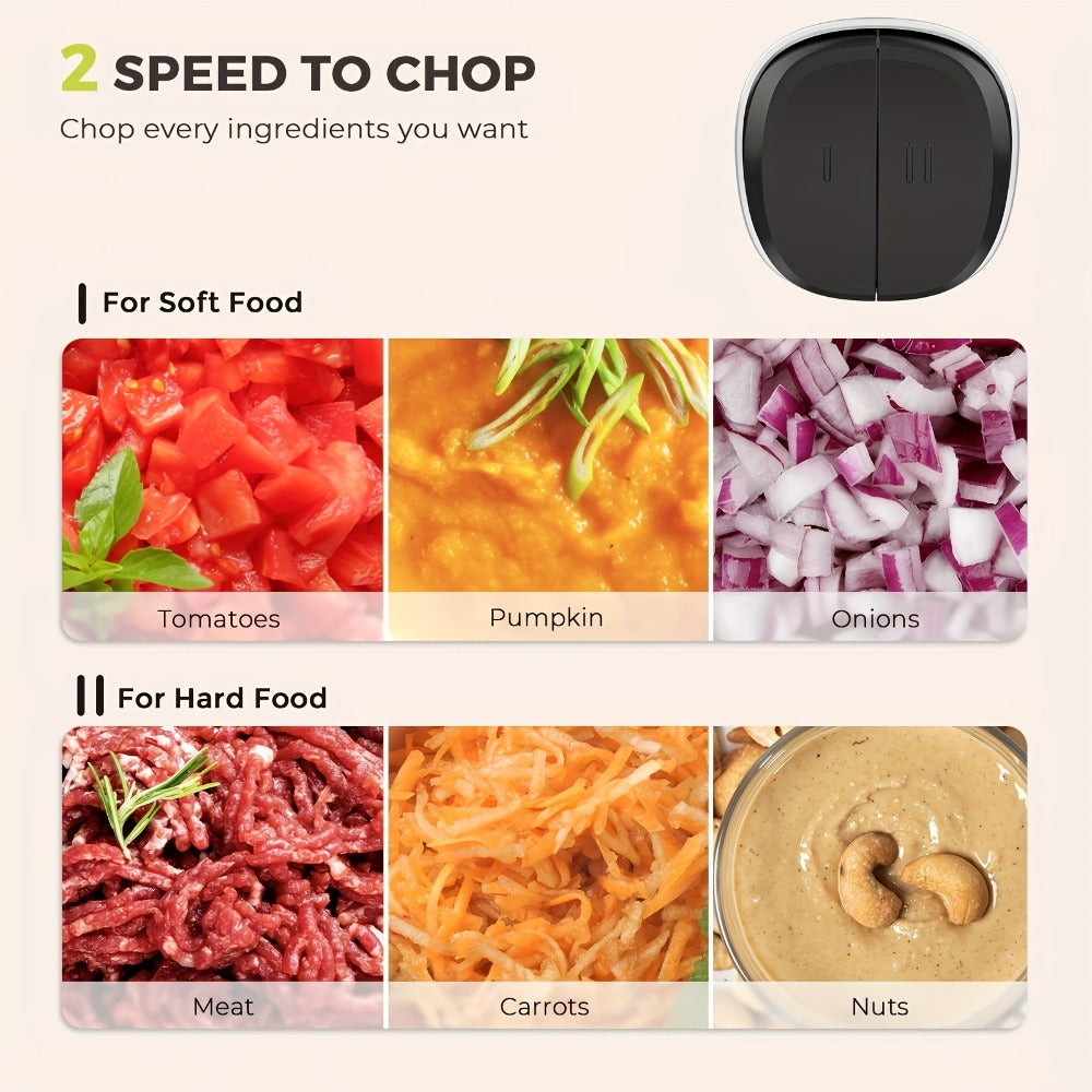 Mini Electric Food Processor 450W with 2 Bowls & 4 Bi-Level Blades, Meat Grinder & Vegetable Chopper for Baby Food, Onion, Meat & Herbs, 2-Speed 8-Cup Food Chopper, Black