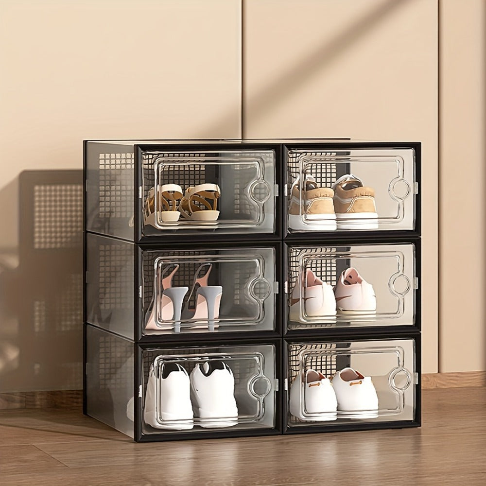Transparent Stackable Shoe Boxes with Lid ¨C Foldable Clear Sneaker Storage Organizer (6/24pcs)