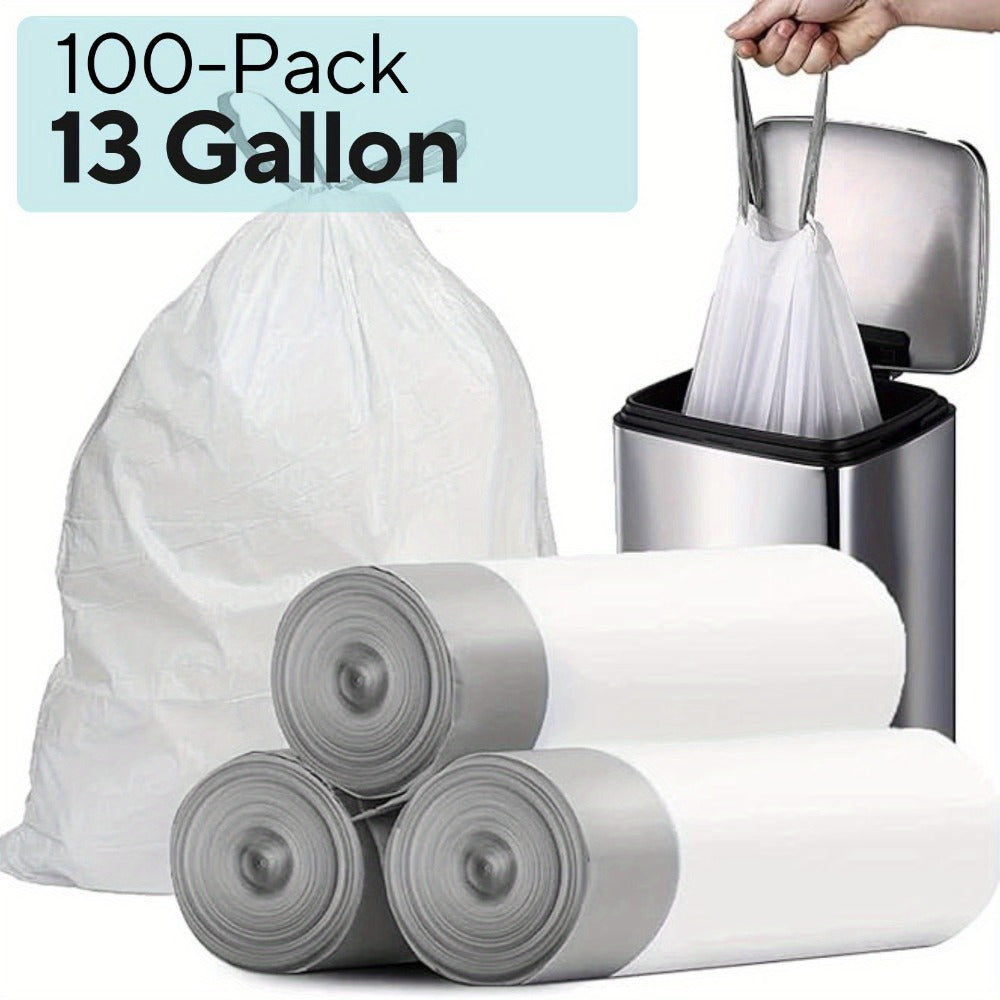 Heavy Duty Trash Bags 13 Gallon 100 Count, 1 Mil Extra Thick Drawstring Garbage Bags, Leak-Proof Tear-Resistant Kitchen Trash Can Liners for Restaurants, Offices & High-Traffic Areas, Commercial Grade