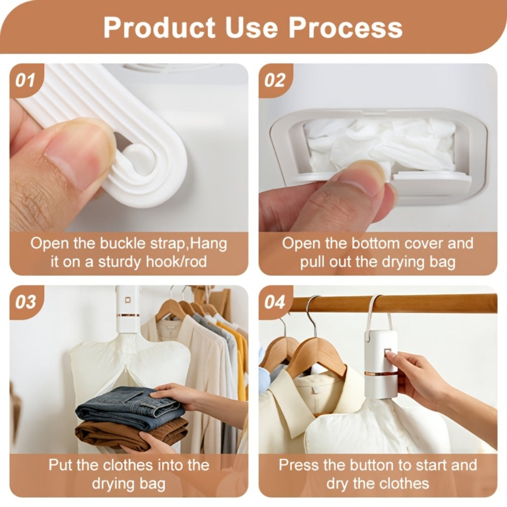 Foldable Portable Electric Clothes Dryer Compact Lightweight Travel Drying Machine for Apartments Dorms RVs Hotels Quick Dry Clothes White Gold Frame