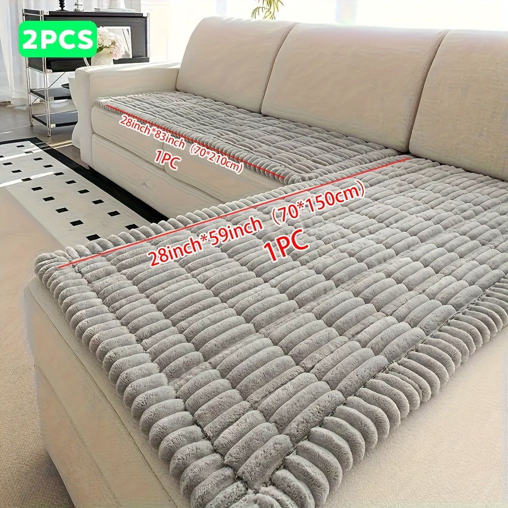 Jacquard Couch Cover Set of 2 Solid Color Corduroy Plush Thick Soft Non-Slip Machine Washable Pet Friendly for 2 3 4 Seat Sectional Sofa Living Room Bedroom