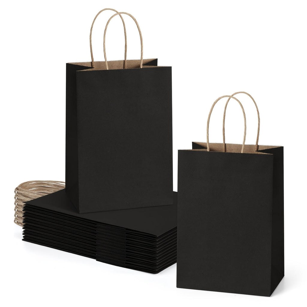 Kraft Paper Gift Bags 100 Pack with Handles | 4.25x2.85x7.85 Inch Small Shopping Bags for Retail, Wedding, Birthday, Party Favor, Coffee, Boutique | Brown, Black, White | Bulk Gift Wrap Bags