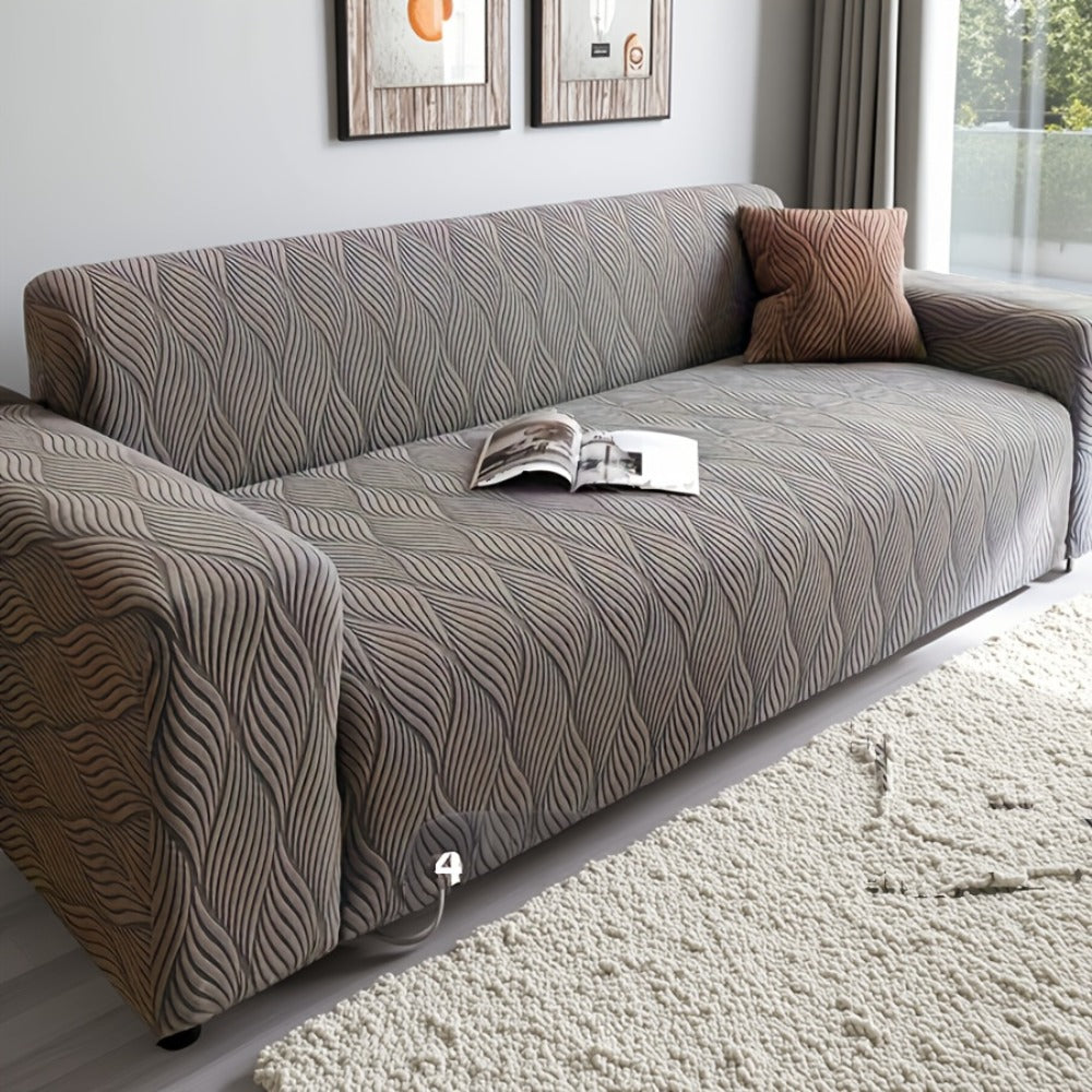 Polar Fleece Sofa Cover Modern Jacquard Elastic Slip-Resistant All Season Furniture Protector for Living Room Office Bedroom - 1 2 3 4 Seater with Free Matching Pillowcase