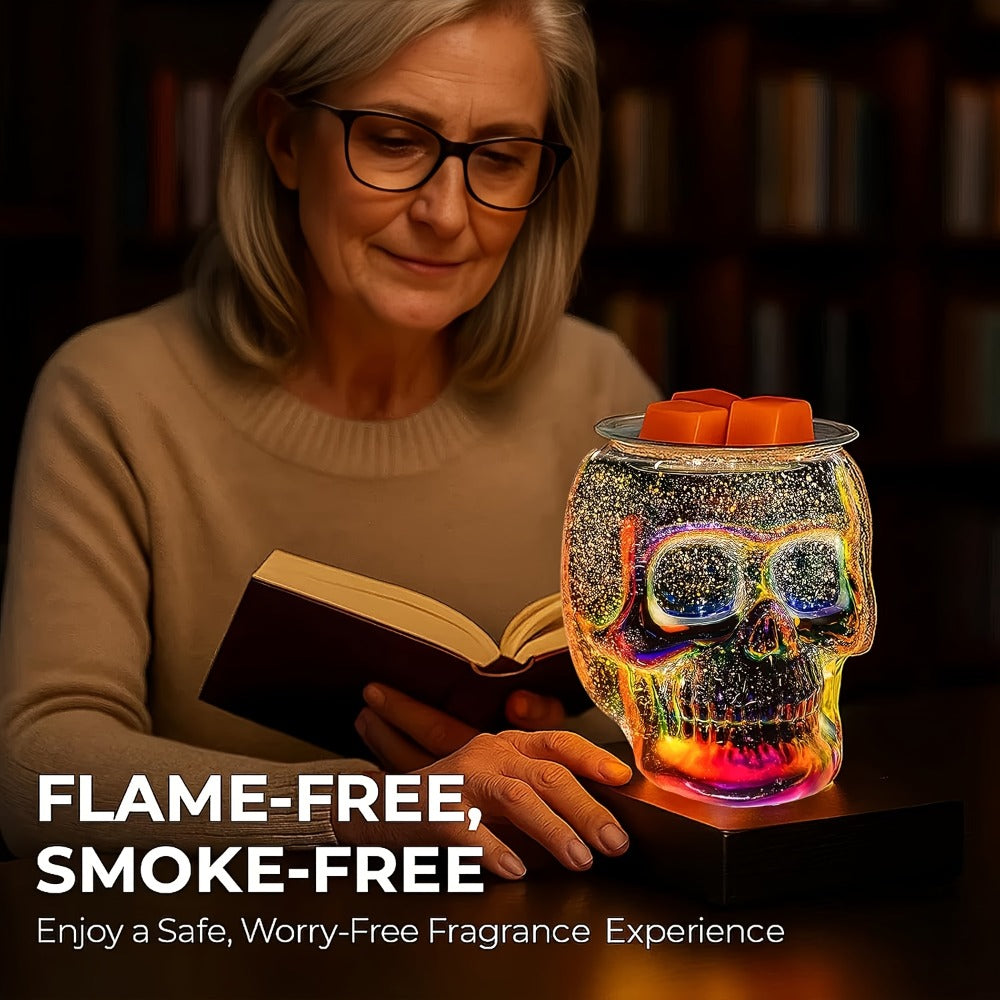 3D Glass Skull Electric Wax Melter Warmer - USB Powered PTC Aromatic Wax Burner for Home Decor, Halloween Christmas Holiday Gift