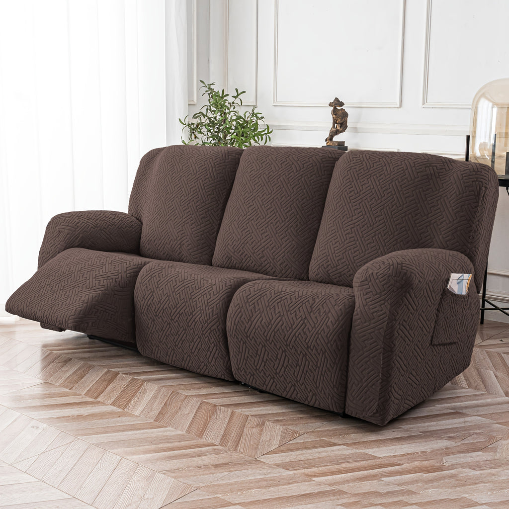 Recliner Sofa Slipcover Set 8pcs 3-Seat Jacquard Furniture Protector with Pocket Flexible Soft Slide Sleeve Cover for Sofa Couch Office Living Room Home Decor Multiple Colors