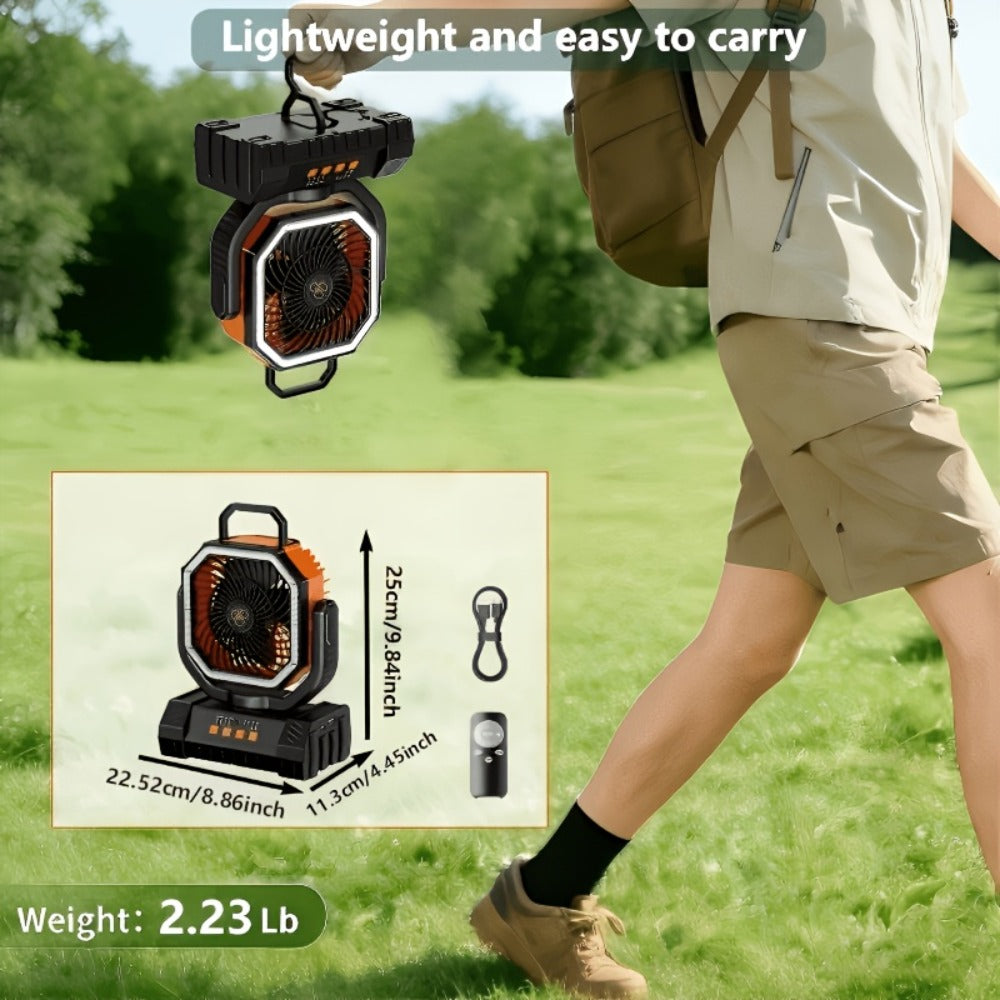 Camping Fan 20000mAh with LED Lantern and Remote Control, 4-Speed 90¡ã Oscillation 1-8H Timer, 59-Hour Battery Life Power Bank Fan with Hook for Tent, Hiking, Outdoor and Indoor Use