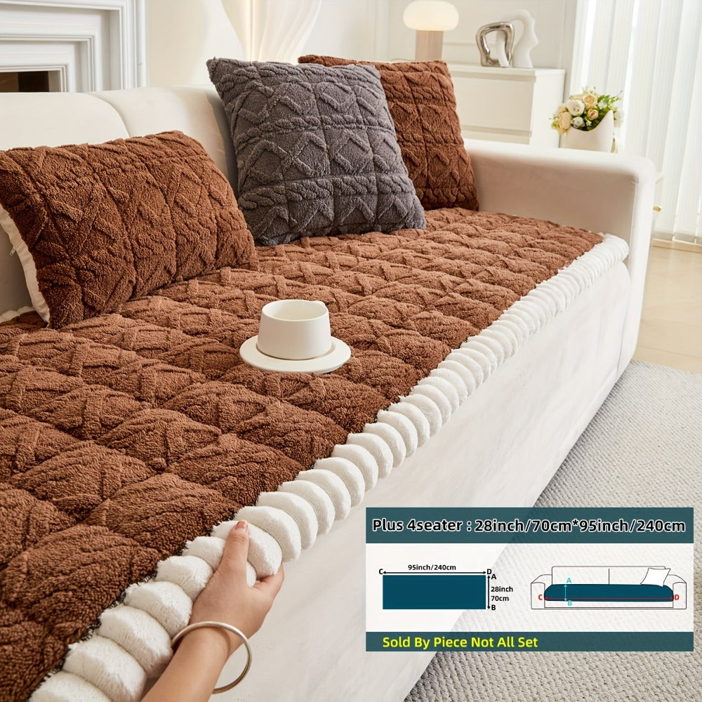 Bohemian Quilted Sofa Cover with Ruffles - 300GSM Shu Velveteen Anti-Slip Pet Friendly Machine Washable Plush Slipcover for Loveseat 3-4 Seater Sectional Sofa, 5 Colors