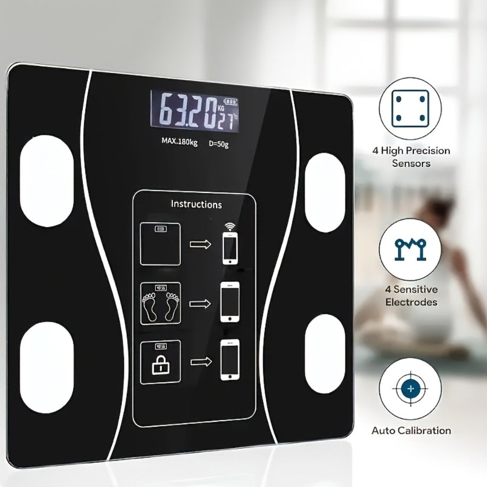 Digital Bathroom Scale Body Weight Scale LED Backlit Display Tempered Glass 400lb Capacity Compact