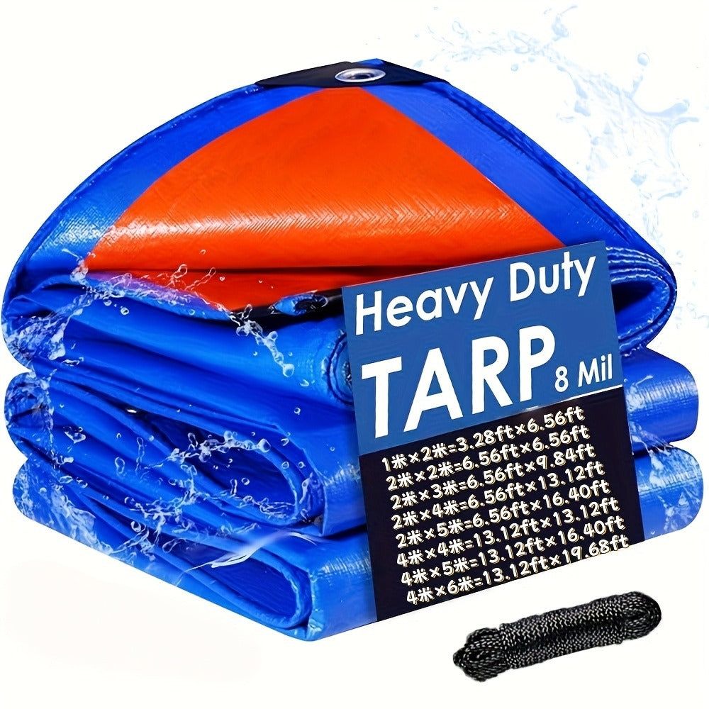 Heavy Duty Tarp Waterproof UV Resistant Tarpaulin ¨C Thickened PE Double-Sided Blue Orange Rainproof Sun Shade Cover with Grommets & Rope for Outdoor Camping Garden Vehicle Boat Protection