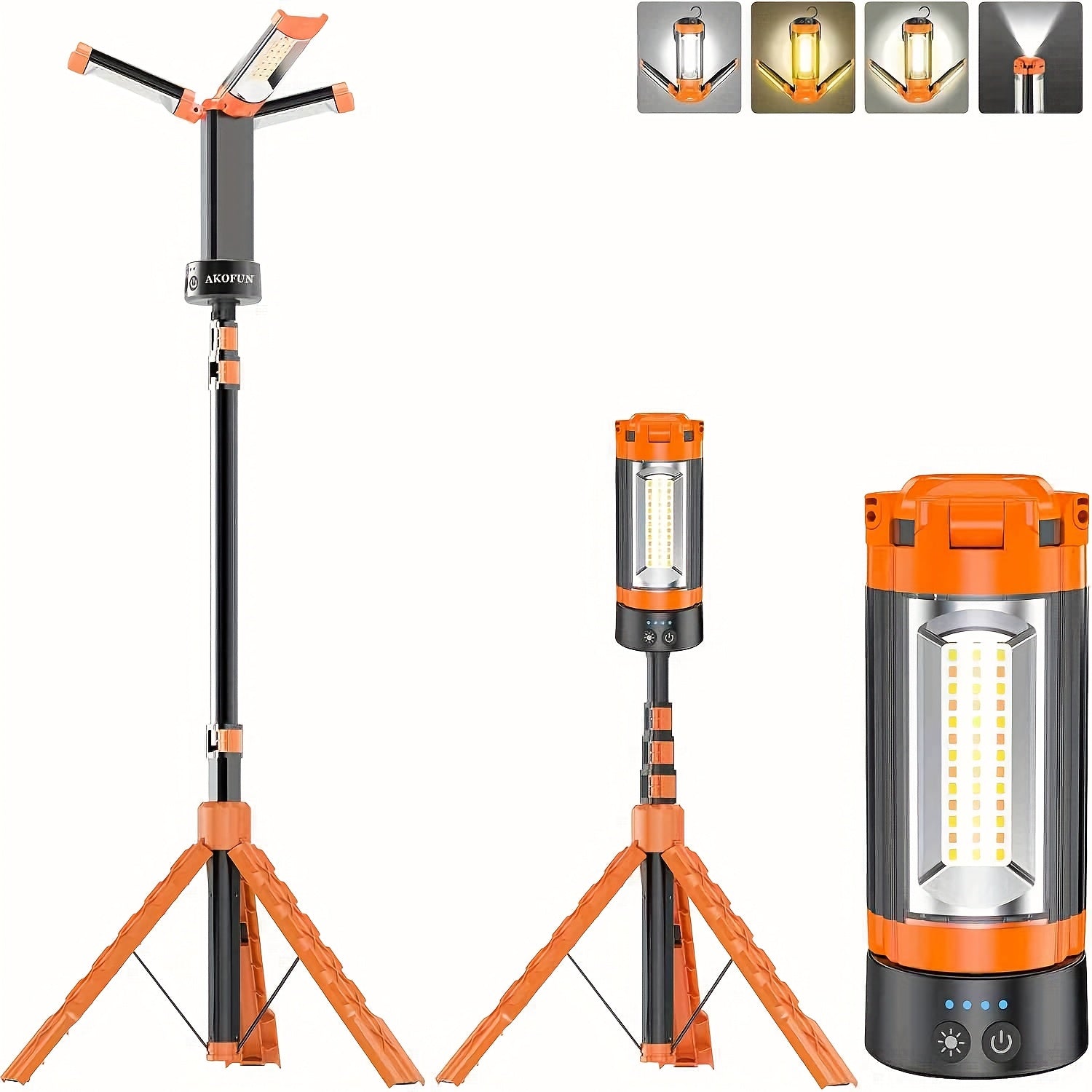 Rechargeable Camping Light 12000mAh with 79 Inch Detachable Tripod Stand ¨C Dimmable 3-Head LED Work Light, Magnetic Base, Cordless Emergency Flashlight for Camping Jobsite Outdoor Power Outage