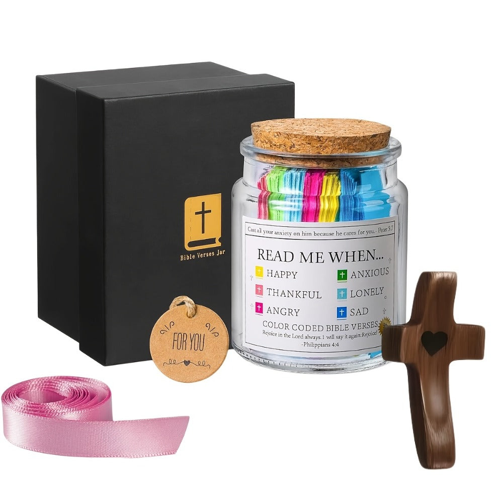 Bible Verse Jar with Handmade Wooden Cross 92 Scripture Cards Christian Gift Set for Women ¨C Easter, Christmas, Birthday, Father¡¯s Day & Graduation