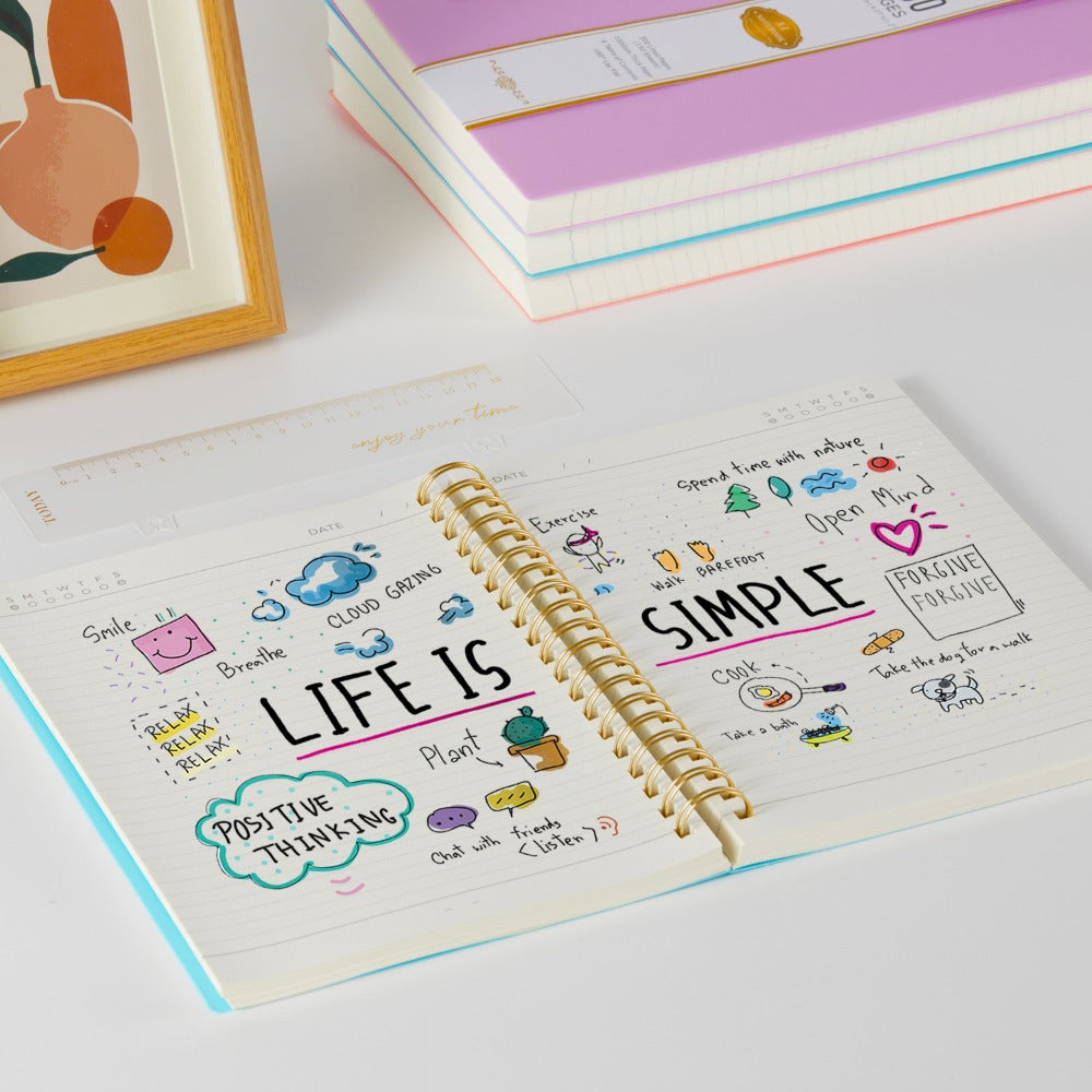 Hardcover Spiral Notebook A5 Lined Journal 300 Pages 100GSM Thick Paper PVC Waterproof Cover College Ruled Note Pad for Women Men Office School 5.7x8.4 Inch