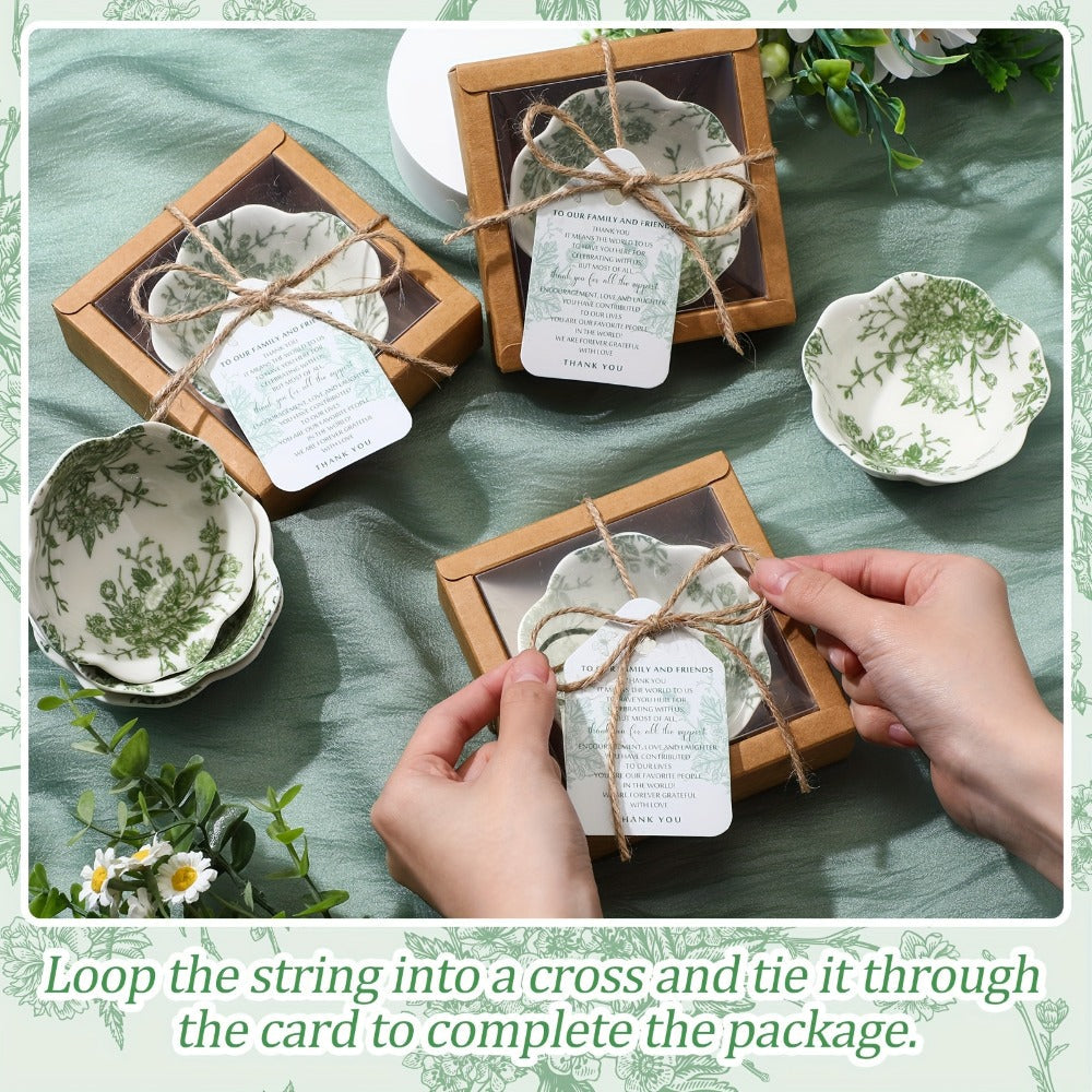 Wedding Favors for Guests 80 Pack Small Ceramic Bowls Bulk Set | 3.3 Inch Green Verdure Mini Dipping Bowl Sauce Dish with Cards & Box for Party Shower Souvenir