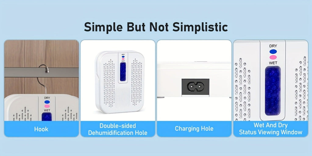 Mini Rechargeable Dehumidifier ¨C Portable Silica Gel Moisture Absorber for Closet, Bathroom, Car, Wardrobe & Bookcase, Reusable Small Dehumidifier with Color-Changing Crystals, Up to 35 Sq Ft Coverage