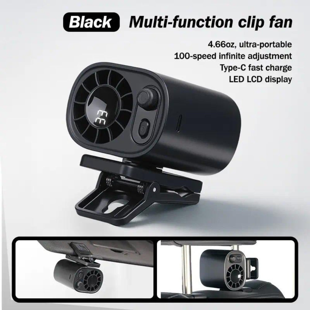 Clip-On Car Fan USB Rechargeable Sun Visor Fan Adjustable Speed Portable Quiet Mini Cooling Fan for Car Truck SUV Road Trip Summer Travel
