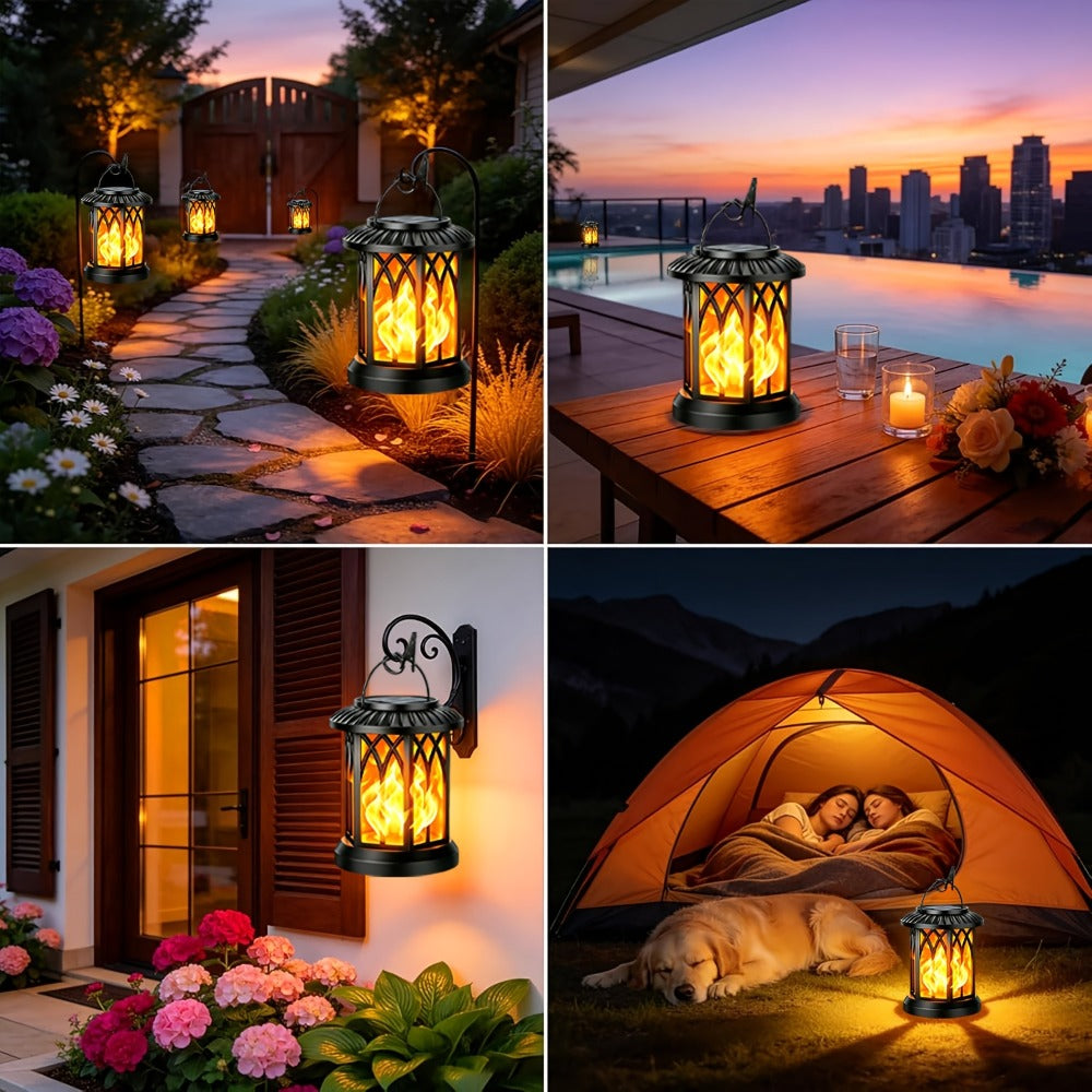 Solar Lantern Outdoor Hanging Lights Flickering Flame IPX5 Waterproof Auto On/Off 12Hrs Garden Yard Patio Decor Classic Black Antiqued Bronze 2 or 4 Pack