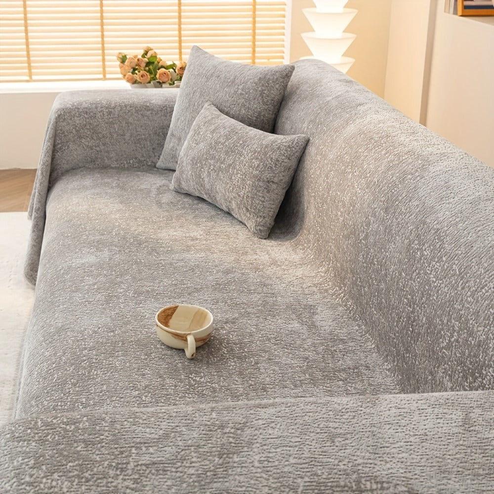 Chenille Sofa Cover with Fringe 300GSM - Super Soft Pet Friendly Solid Couch Slipcover for Single 2 4 Seater Living Room Decoration, 4 Colors