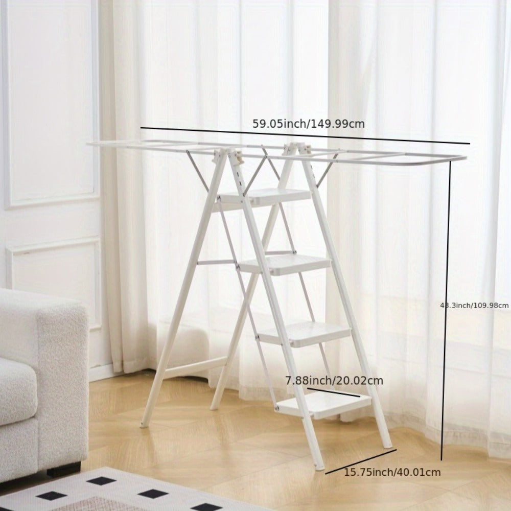 Folding Clothes Drying Rack Ladder, 4-Step Collapsible Laundry Drying Stand, 500 LB Capacity Lightweight Sturdy Freestanding Garment Dryer, Multi-Use Ladder for Indoor Outdoor Bedroom Laundry Room
