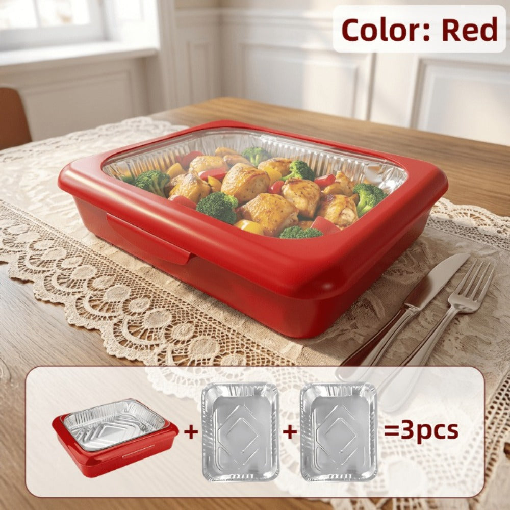 Aluminum Foil Insulated Food Tray Set 2-in-1 Reusable Stand with 2 Disposable Foil Trays for Potluck Picnic BBQ Party Outdoor Gatherings Thanksgiving Christmas - 1 Tray + 2 Foil Trays
