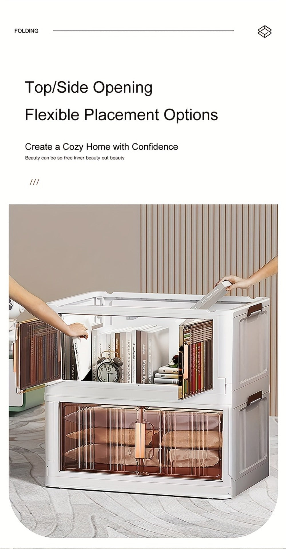 Folding Storage Cabinet with Wheels, 3/4/5-Tier Stackable Plastic Storage Bins with Lids & Magnetic Doors, Foldable Large Organizer with 360¡ã Lockable Wheels for Home Office Kitchen Bathroom Garage