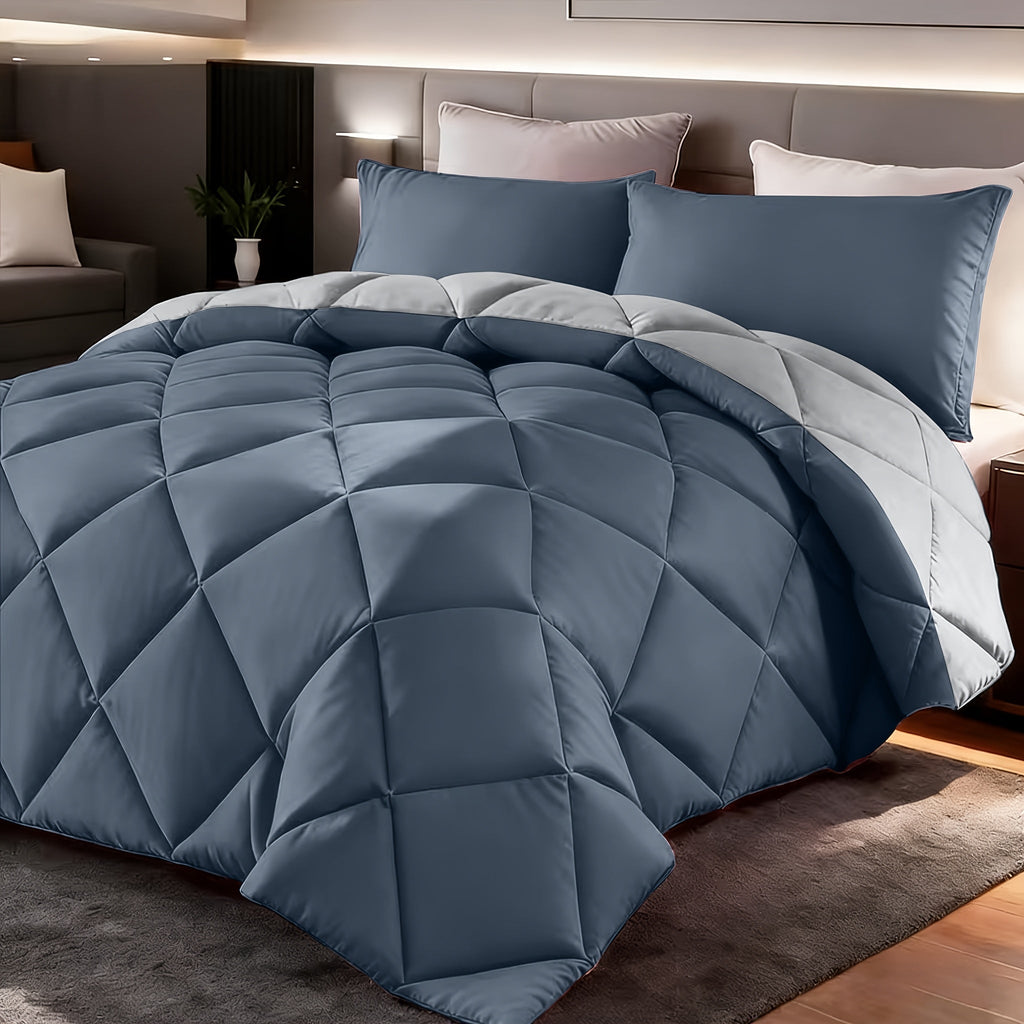 Comforter Set 2-3 Piece Rhombus Grid Luxury - Soft Lightweight Breathable Oversized Bedding Set with Pillowcases, All Season Twin Queen King, 24 Colors Available