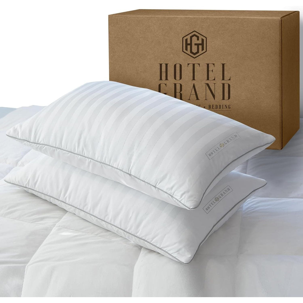Hotel Collection Feather Down Bed Pillows Set of 2 ¨C 500 Thread Count 100% Cotton, Soft Hypoallergenic Queen King Standard Size Back Side Sleeper Pillow 2 Pack