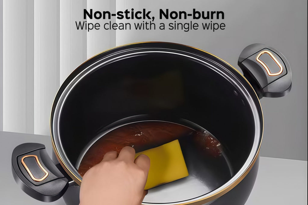 Non-Stick Soup Pot with Twist-Lock Handle | Large Capacity Stew Pot Compatible with Gas Stove Induction Cooker Open Fire | Multi-Function Cooking Pot for Home Restaurant Hotel