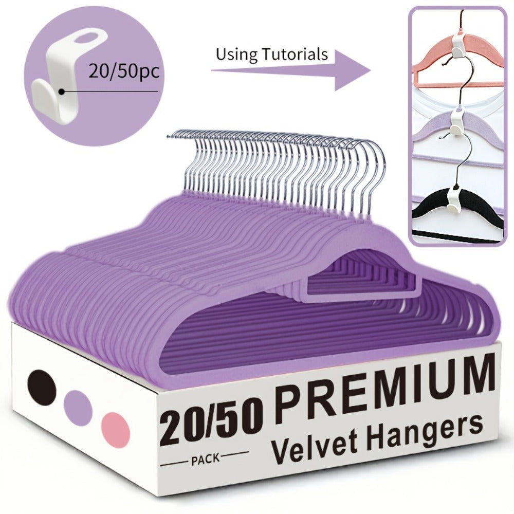 Non-Slip Velvet Hangers with 360¡ã Rotating Hook & Hanger Buckles ¨C Space Saving Closet Organizer Set (50pcs or 20pcs)