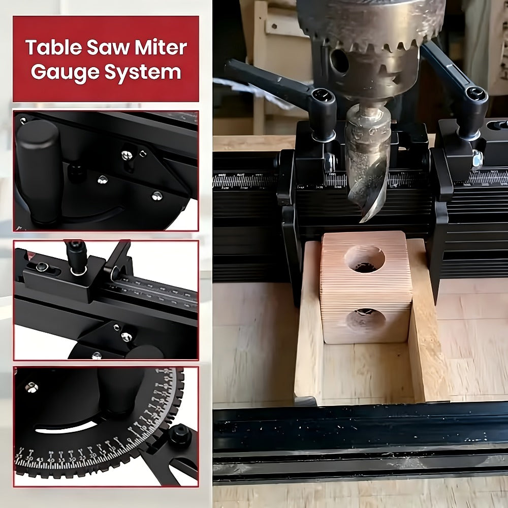 400mm Woodworking Angle Gauge with Adjustable Fence & Guide Rail ¨C Precision Miter Measuring Tool Compatible with 30mm & 45mm T-Track for Table Saw Router