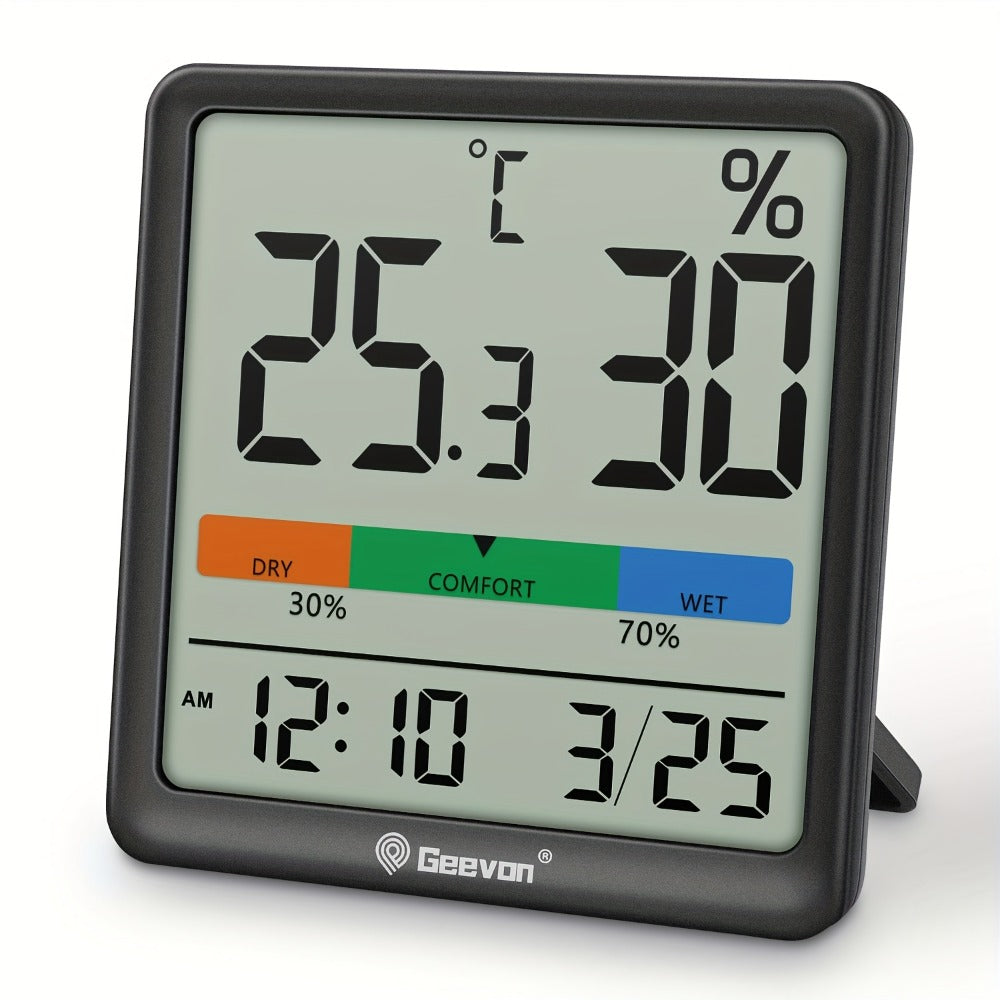 Indoor Thermometer Hygrometer Digital | Accurate Temperature Humidity Monitor with Clock & Calendar | Desktop Room Humidity Gauge for Home Office Bedroom Baby Room