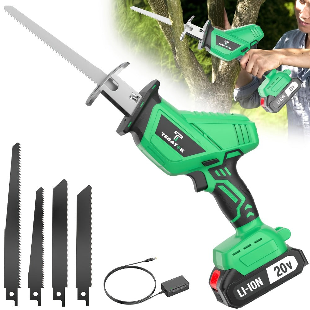 Electric Reciprocating Saw Cordless with LED Light & Safety Lock ¨C Multi-Purpose Cutting Tool with Replaceable Blades, 1 or 2 Battery Options, Carrying Case Included