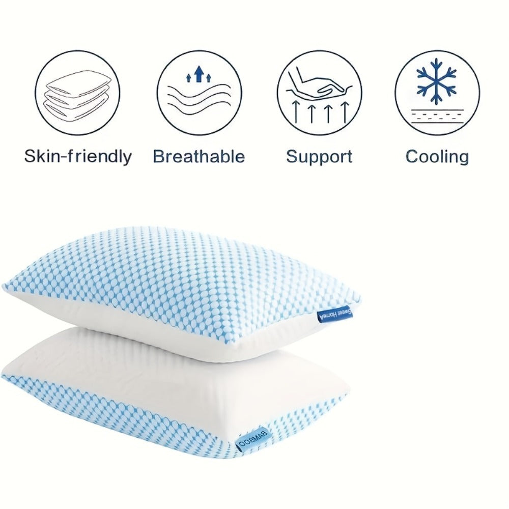 Memory Foam Bed Pillows King Size 2 Pack Hotel Quality Cooling Down Alternative Non-Collapsing Pillow Set Machine Washable Polyester Viscose Cover
