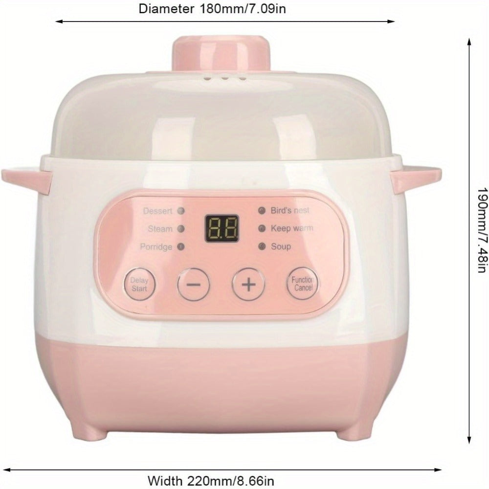 Electric Ceramic Stew Pot 1L 200W Anti Dry Burn 24H Intelligent Reservation Slow Cooker for Porridge Rice Soup Congee Small Family Individual Use