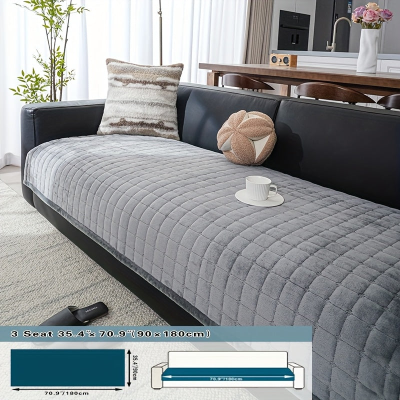 Sofa Cushion Cover Flannel Non-Slip Bohemian Style Soft Plush Couch Cover - Machine Washable Solid Color Slipcover for 2/3/4-Seater Sofa Living Room Bedroom Office, Coffee Gray White, Easy Care