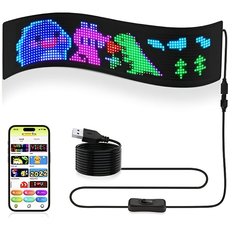 Flexible LED Display Screen Programmable Text & Animation, App & Remote Control, High-Definition RGB Matrix Panel for Any Curved Surface, Unique Gift for Friends & Family, Home Office Party Decoration