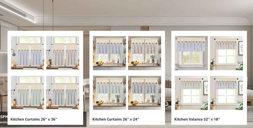 Semi Sheer Curtains Bohemian Linen Cotton Patchwork Grommet Top Window Drapes for Bedroom Living Room Kitchen Bathroom Cafe - Boho Country Cottage Style 4 Seasons 1 or 2 Panels
