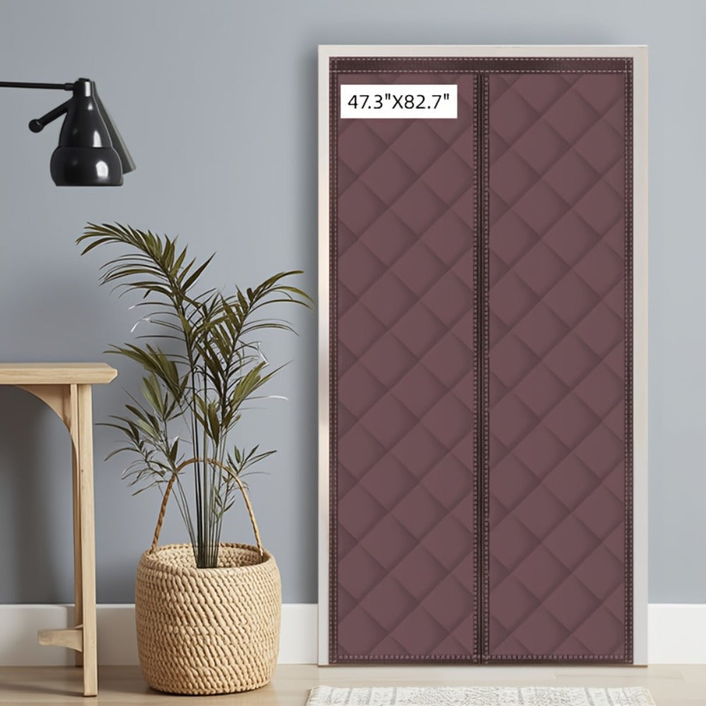 Thermal Insulated Door Curtain Magnetic Closure Knit Plaid Pattern ¨C Windproof Insulation Blanket for Front Door, Sliding Glass, Patio & French Doors, Keep Cold Out, Grey & Brown, Multiple Sizes