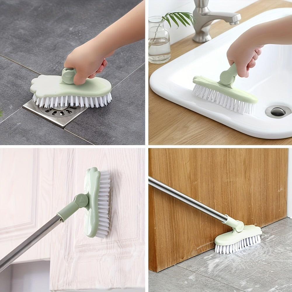 Long Handle Floor Brush with Rotating Head ¨C Bathroom Tile Scrubber, Adjustable Rod, Kitchen & Bathtub Cleaning Brush, 120cm/47in, Green