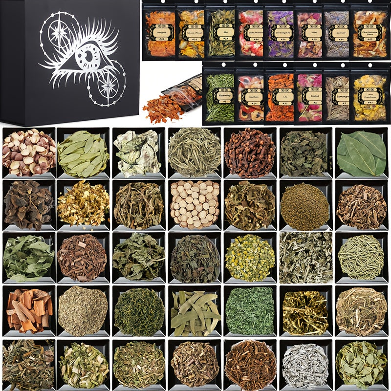Dried Herbs for Witchcraft 50-Pack ¨C Bulk Dried Flowers & Herb Kit for Wicca Beginners, Pagan Rituals, Magic Spells & Altar Supplies, Candle & Soap Making, Esoteric Witchcraft Gift Set