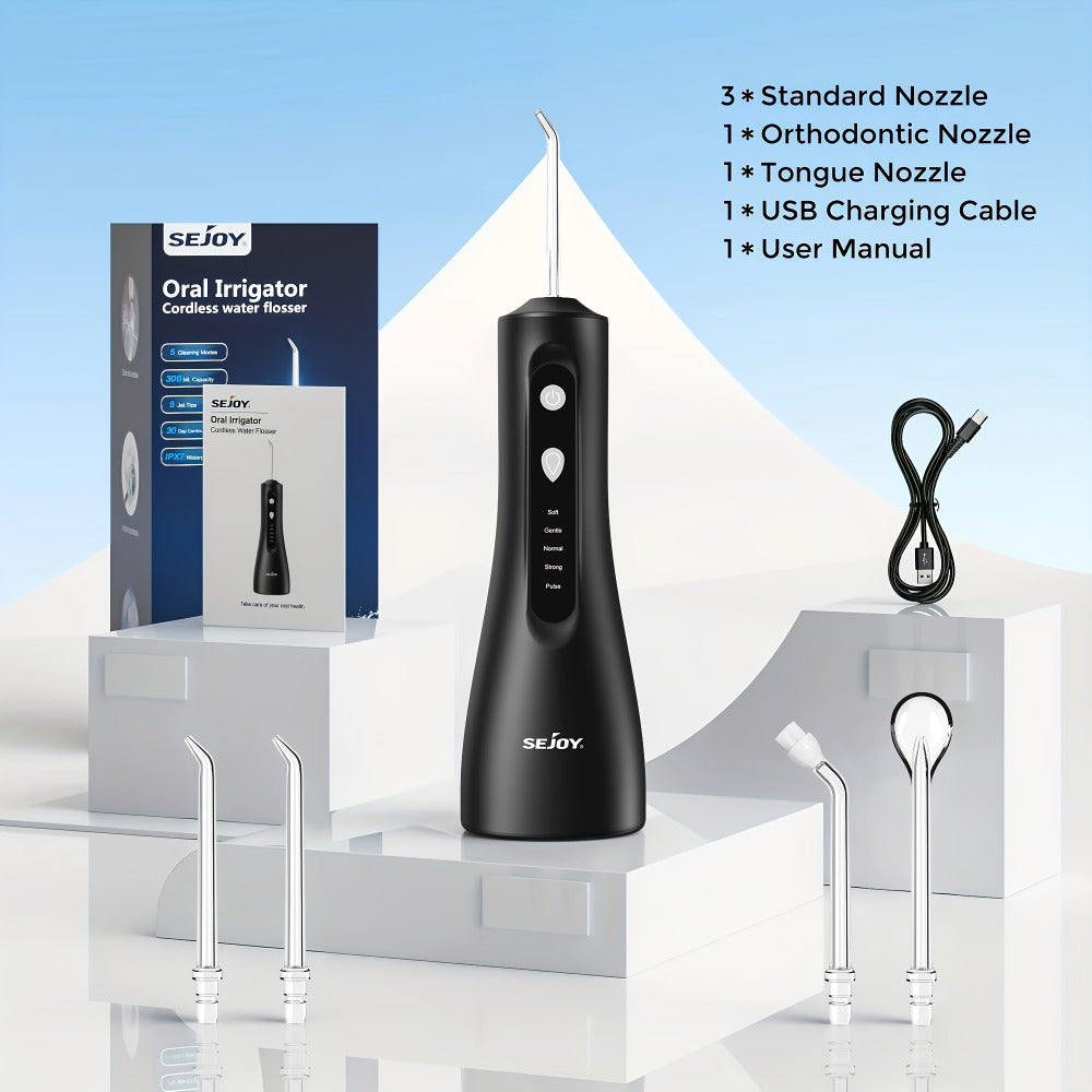 Water Flosser Electric Oral Irrigator 9 Replaceable Nozzles 350mL Tank 20-Day Battery 360¡ã Rotatable Tip Intelligent Pressure Control Deep Teeth Gum Cleaning