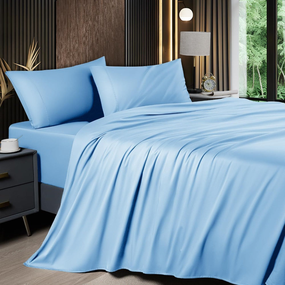 Cooling Sheet Set 4 Piece 2200TC Bamboo Blend - Silky Soft Deep Pocket 16 inch Fitted Sheet, Flat Sheet & Pillowcases, Breathable Luxury Bedding for Hot Sleepers Twin Full Queen King, Summer Chill Collection