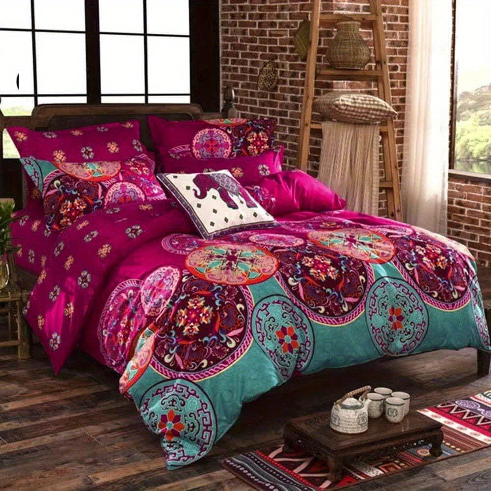 Bohemian Floral Quilt Comforter Set ¨C Soft Microfiber Lightweight Bedding for All Seasons, Twin Queen King ¨C Rose Red, Scarlet & Dark Pink