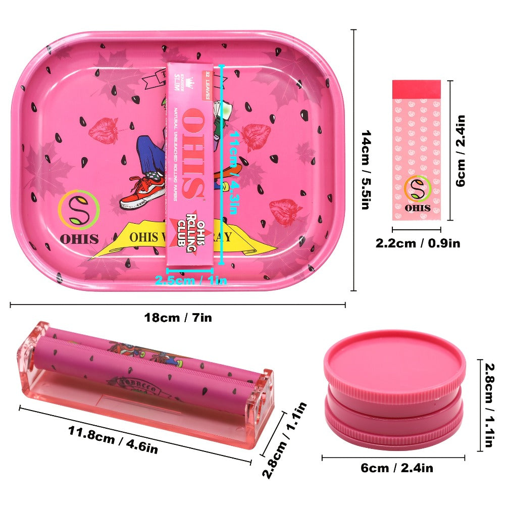 Rolling Tray Set with Grinder Rolling Papers Filter Tips Cigarette Maker - Complete Smoking Accessories Kit Gift Set for Valentine's Day