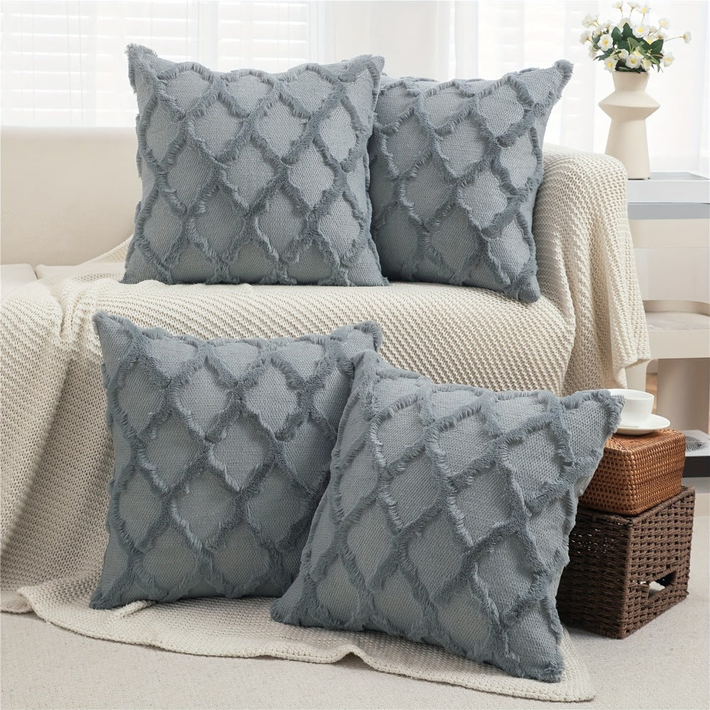 Decorative Pillow Covers 18x18 Set of 4 Boho Soft Plush Faux Wool Throw Pillow Cases with Zipper for Sofa Couch Bedroom Living Room - Luxury Cushion Covers