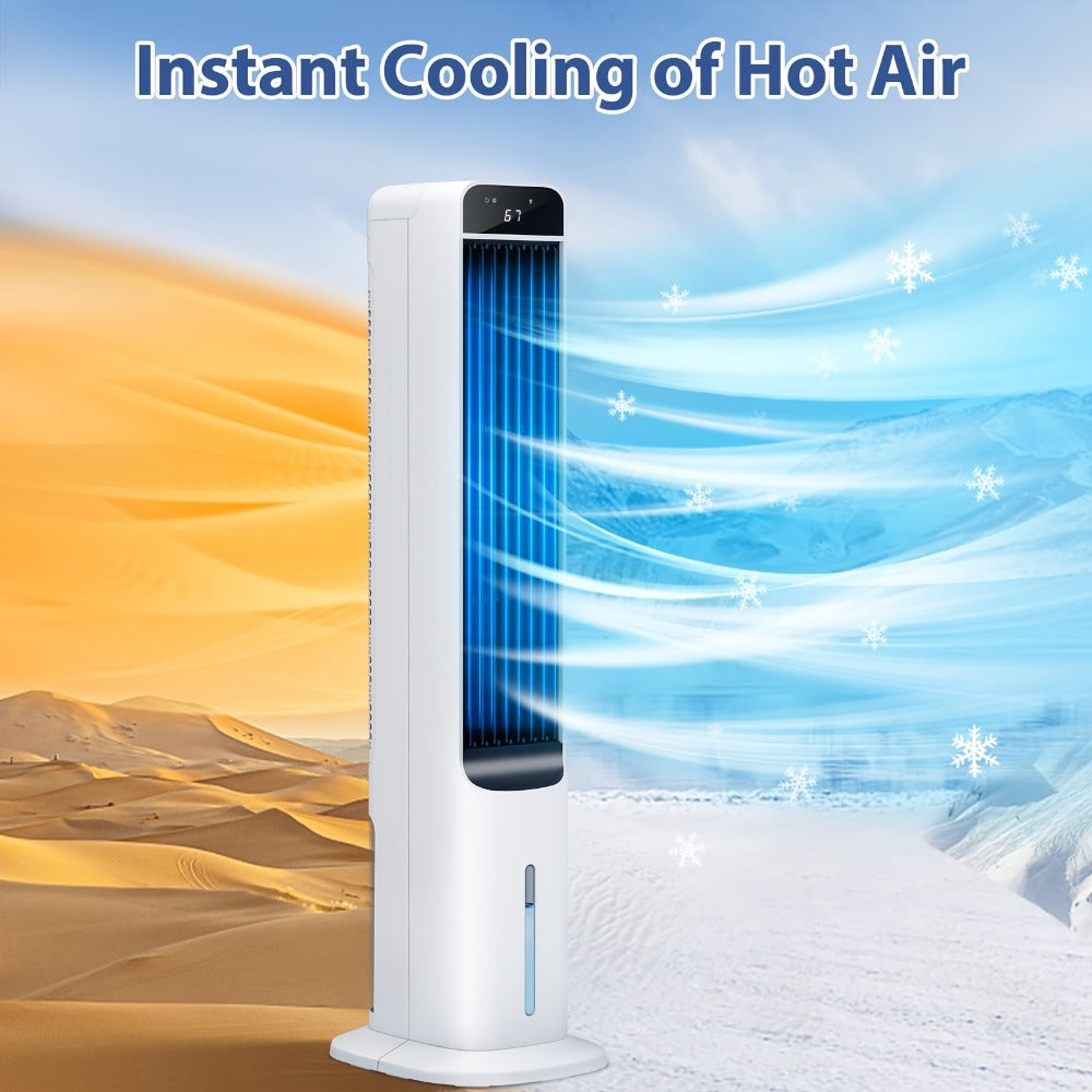 Evaporative Air Cooler Portable 1.32 Gal, 3-in-1 Swamp Cooler Fan Humidifier with Ice Cooling, 4 Ice Packs, 70¡ã Oscillation & Low Noise, Bladeless Tower Fan Air Conditioner for Bedroom Kitchen Office